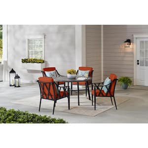 Harmony Hill 5-Piece Black Steel Outdoor Patio Dining Set with CushionGuard Quarry Red Cushions