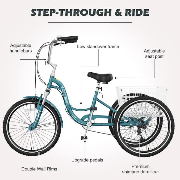 MOONCOOL Folding 20 in. 7 Speed Adult Tricycles, 3-Wheels Cruiser