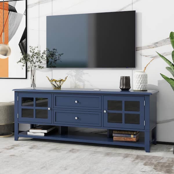 Harper & Bright Designs Blue TV Stand Fits TVs up to 60 in. with TV Cabinets, 2-Drawer, 2-Tier Shelves