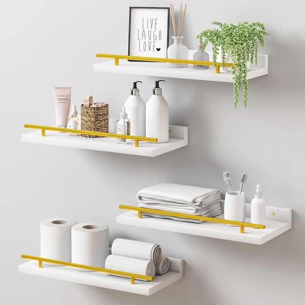 Cubilan 15.8 in. W x 5.9 in. D White Floating Shelves Decorative Wall Shelf, Bathroom Wall Decor Set of 4