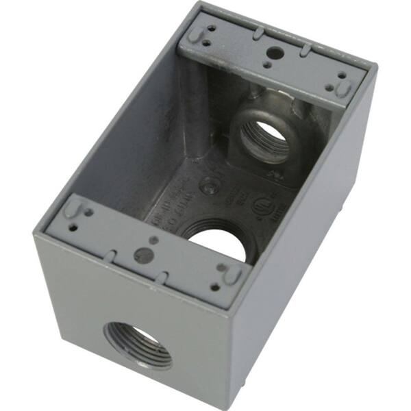 Greenfield 1 Gang Weatherproof Deep Electric Outlet Box with Three 3/4 in. Holes - Gray