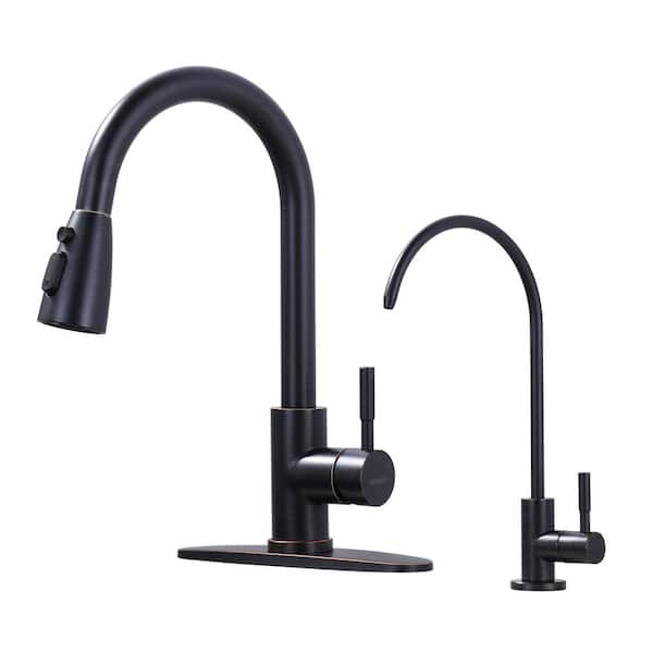 WOWOW Single Handle Pull Down Sprayer Kitchen Faucet with Water Filter Faucet in Oil Rubbed Bronze