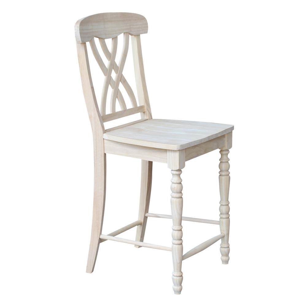 24" Unfinished Parawood Lattice Counter Height Barstool