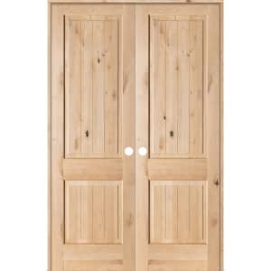 60 in. x 96 in. Rustic Knotty Alder 2-Panel Sq-Top/VG Both Active Solid Core Wood Double Prehung Interior French Door