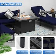 Charcoal 7-Piece Aluminum Patio Conversation Deep Seating Set, Fire Pit Table and Navy Blue Cushions