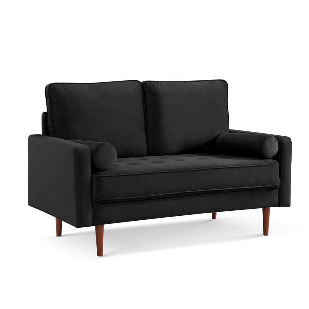 OS Home and Office Furniture Bolstered Modern 57 in. Black Solid Velvet ...