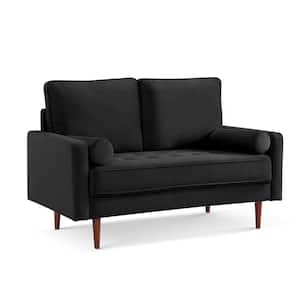 Bolstered Modern 57 in. Black Solid Velvet Polyester 2-Seat Loveseat with 2-Bolster Pillows