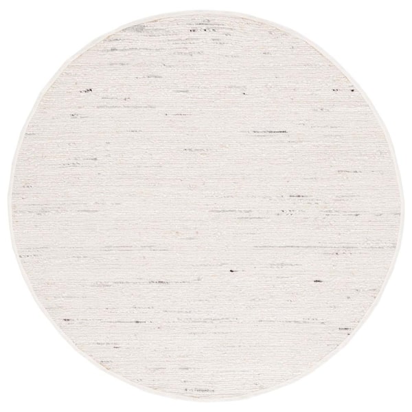 Natura 4 ft. x 4 ft. Round Ivory Border Striped Area Rug