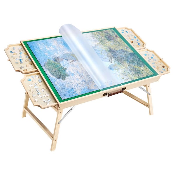 VEVOR 32.7 in. x 24.6 in. Puzzle Table with Folding Legs, 4-Drawers and Cover Wooden Jigsaw Puzzle Plateau (1500-Piece)