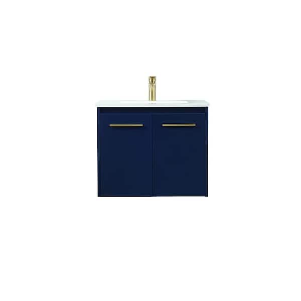 Unbranded Simply Living 24 in. W x 18 in. D x 19.7 in. H Bath Vanity in Blue with Ivory White Engineered Marble Top