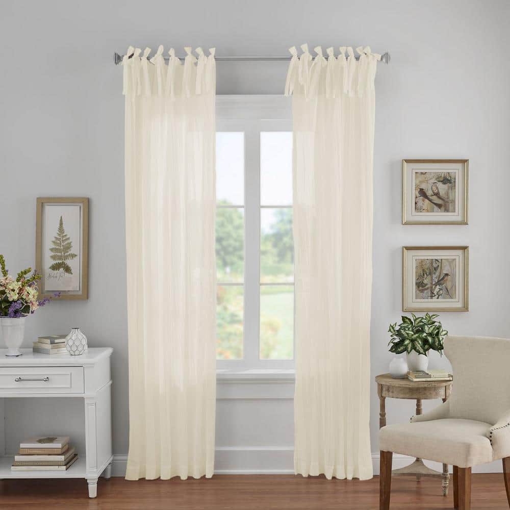 Threadmade Ivory Solid Tab Top Sheer Curtain - 52 in. W x 95 in. L