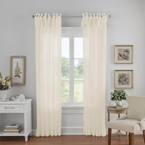 Threadmade Ivory Solid Tab Top Sheer Curtain - 52 in. W x 95 in. L