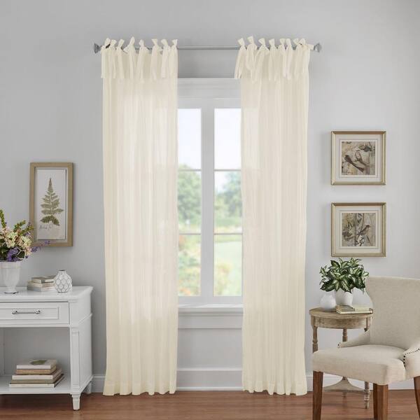 Jolie Semi-Sheer Tab Top Window Curtain, Ivory - 52"W x 108"L