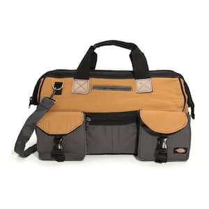 18 in. Soft Sided Construction Work Tool Bag, Grey/Tan