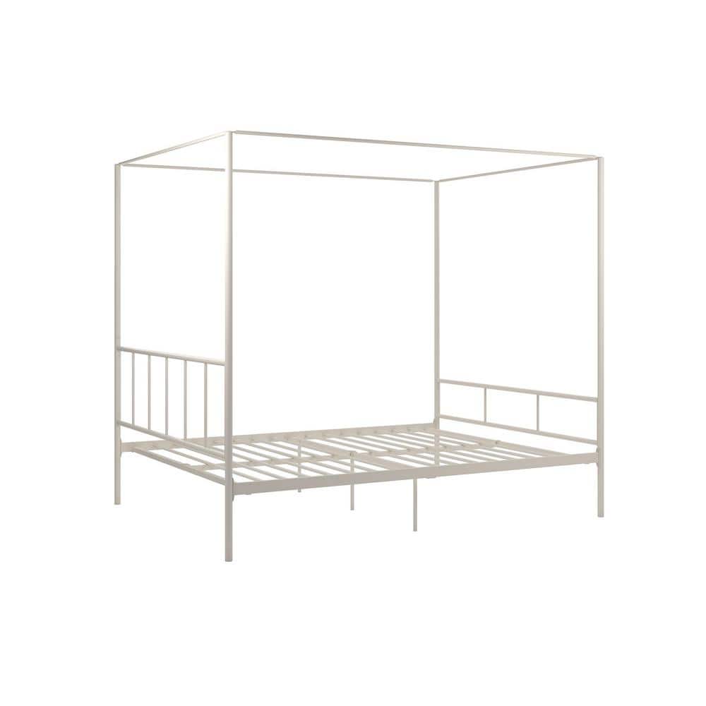 Marion Queen White Metal Canopy Platform Bed with Headboard