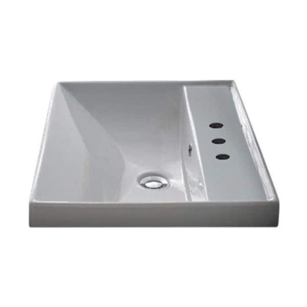 Nameeks Ml Wall Mounted Vessel Bathroom Sink In White With 3 Faucet Holes Scarabeo 3004 Three Hole - Wall Mount Bathroom Sink Home Depot