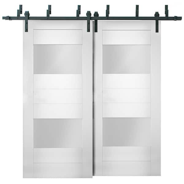 VDOMDOORS 56 in. x 84 in. Single Panel White Solid MDF Sliding Doors with Bypass Barn Hardware