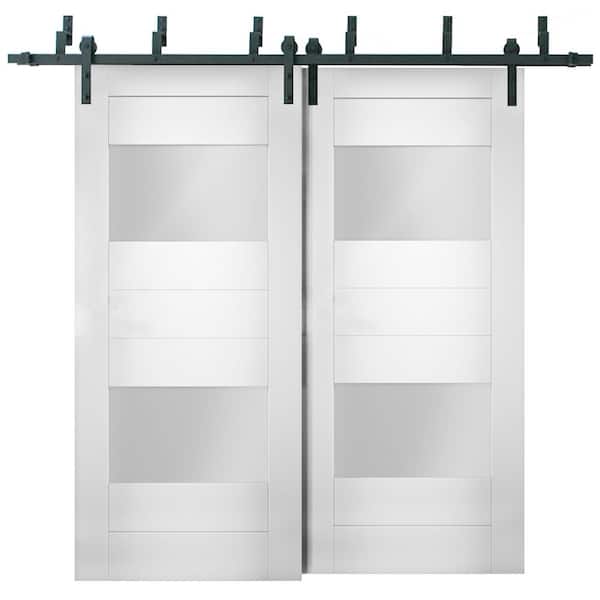 56 in. x 84 in. Single Panel White Solid MDF Sliding Doors with Bypass Barn Hardware