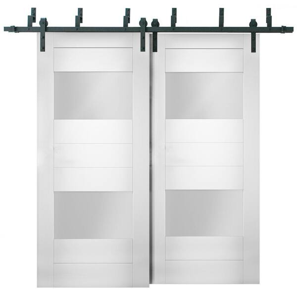 VDOMDOORS 56 in. x 96 in. Single Panel White Solid MDF Sliding Doors with Bypass Barn Hardware