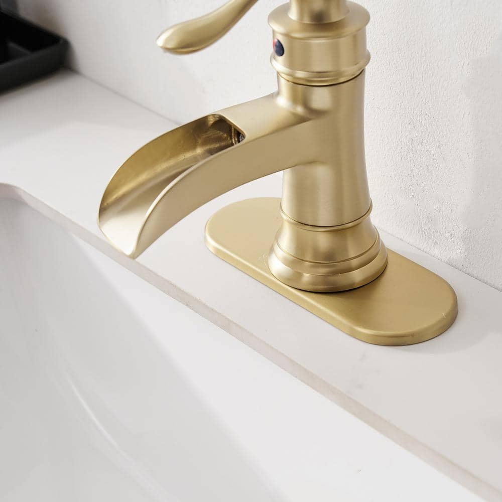 Brushed Gold Single-Handle Waterfall Bathroom Faucet