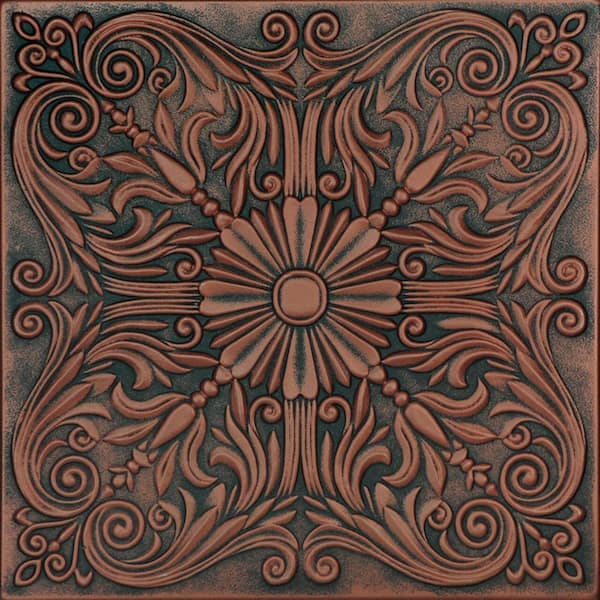 A La Maison Ceilings Spanish Silver Antique Copper Orange 1.6 ft. x 1.6 ft. Decorative Foam Glue Up Ceiling Tile (21.6 sq. ft./case)