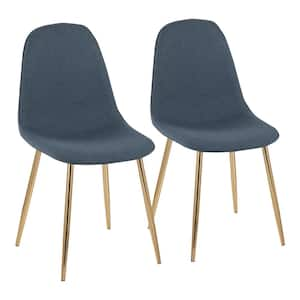 Pebble Blue Fabric and Gold Metal Dining Chair (Set of 2)