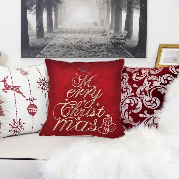 20 x 20 in. Red Velvet Christmas Throw Pillow with Merry Christmas Embroidery with Insert