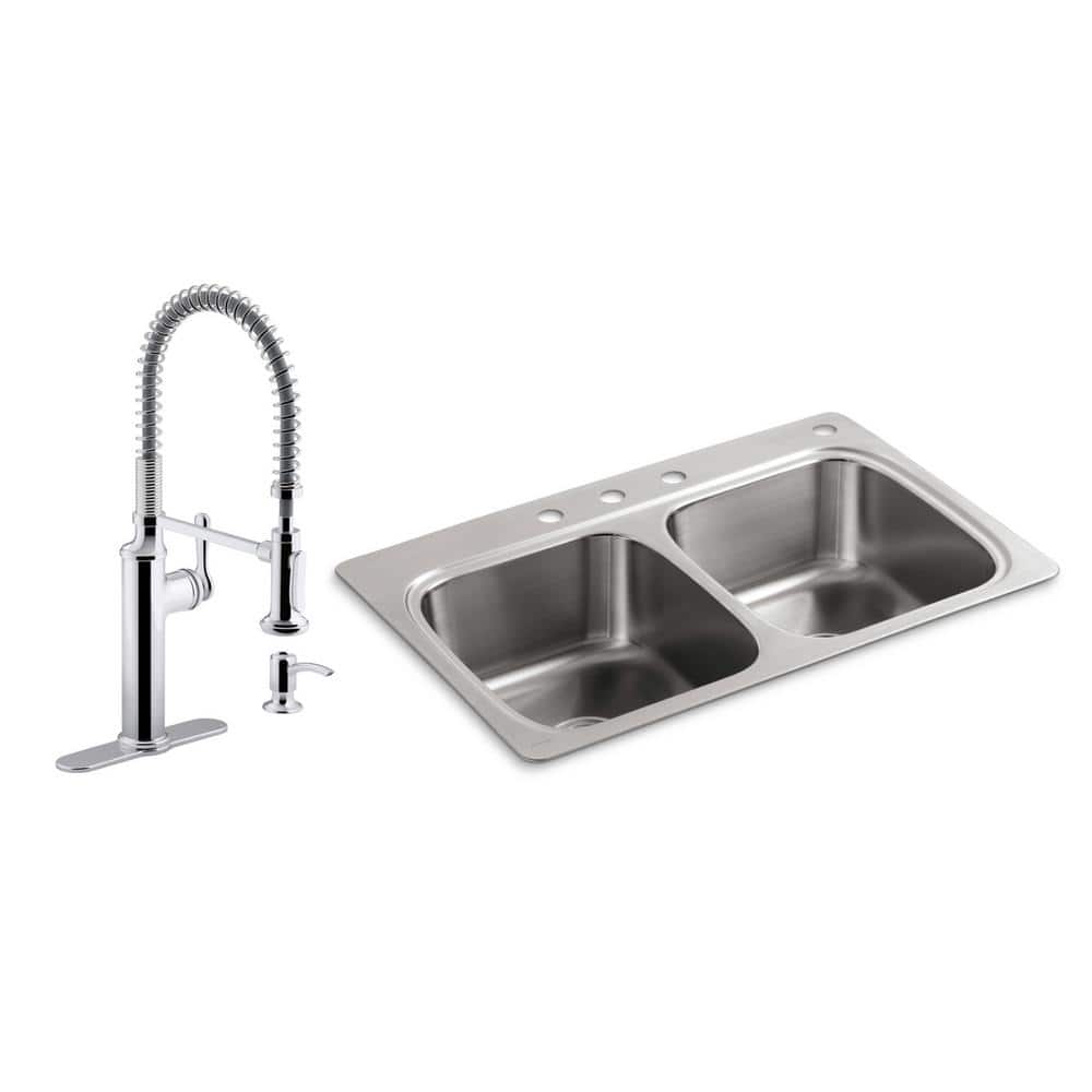 Verse Drop-In Stainless Steel 33 in. Double Bowl Kitchen Sink with Sous Kitchen Faucet price history on PriceWatchPro