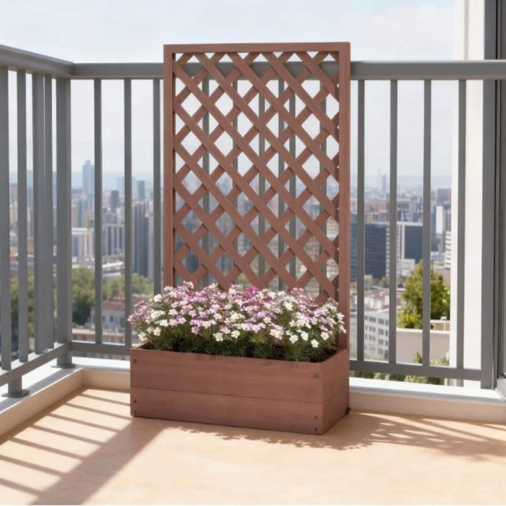 Wooden Garden Bed,Raised Garden Bed Planting Planter Box with Trellis and Drain Holes for Climbing Vine Plants price history on PriceWatchPro