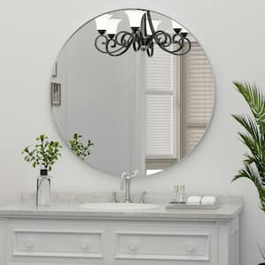 30 in. W x 30 in. H Large Round Mirror Metal Framed Wall Mirrors Bathroom Vanity Mirror Decorative Mirror in Silver