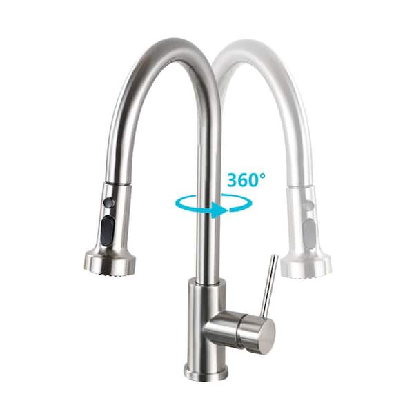 Single-Handle Pull-Down Sprayer Kitchen Faucet in Brushed Nickel with 360° Spout Swivel Soap Dispenser Power Clean
