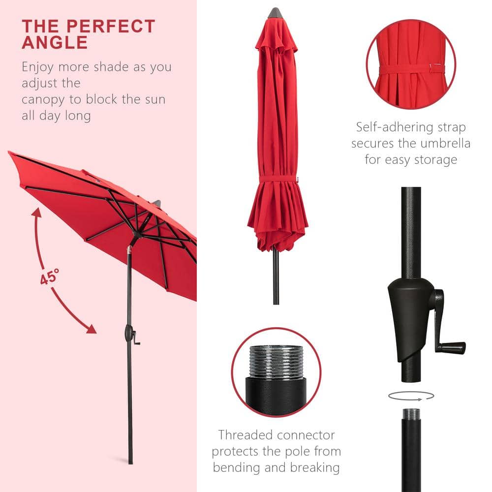 9 ft. Red Canvas Aluminum Market Patio Umbrella with Crank Lift