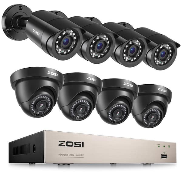 H.265 Plus 8-Channel 3K-Lite DVR Home Security Camera System with 8 Wired 1080P FHD Outdoor Bullet/Dome Cameras Black