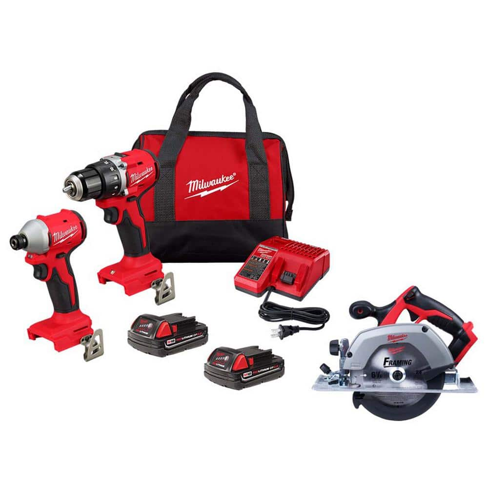 M18 18-Volt Lithium Ion Brushless Cordless Compact Drill/Impact Combo Kit with 6-1/2 in. Circular Saw -  Milwaukee, 3692-22CT-2630