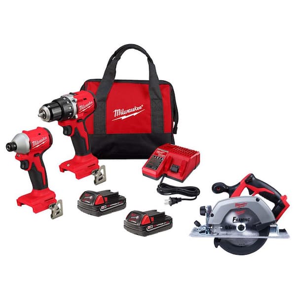 Milwaukee M18 18-Volt Lithium Ion Brushless Cordless Compact Drill/Impact Combo Kit with 6-1/2 in. Circular Saw