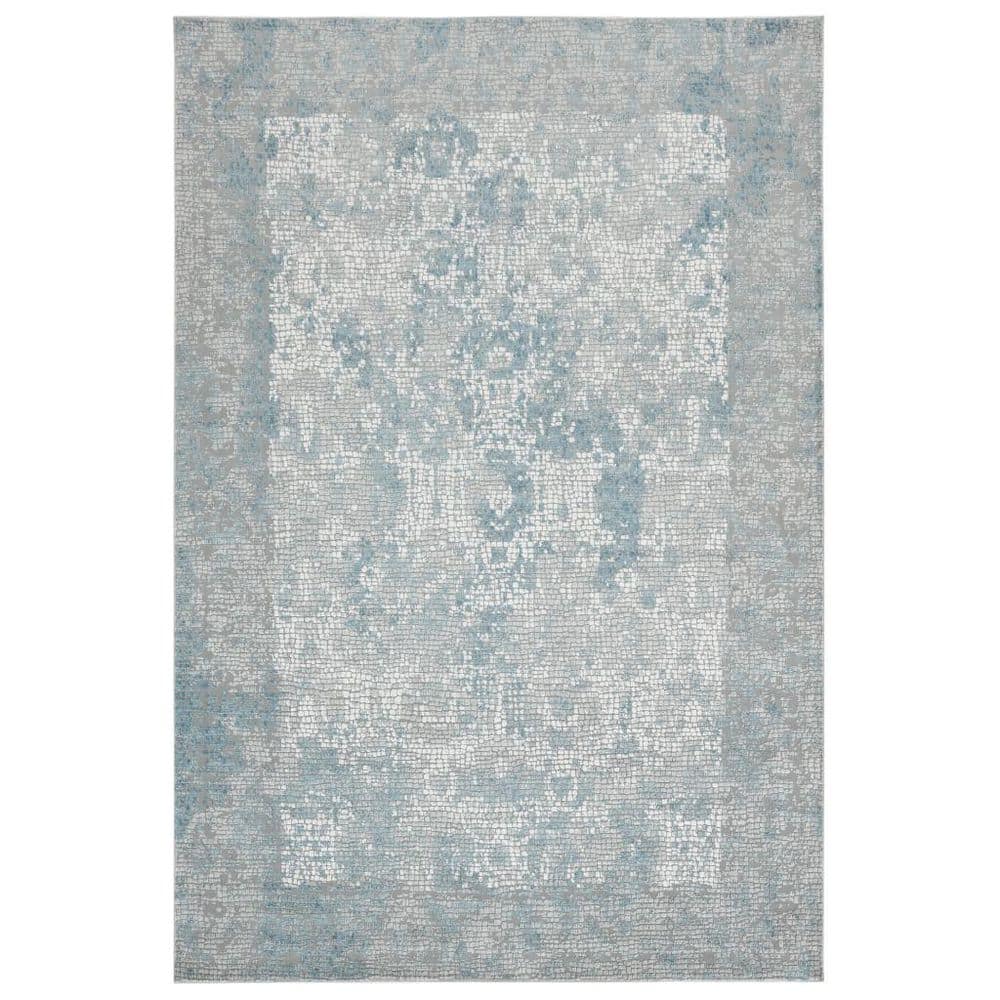 HomeRoots 5 ft. x 8 ft. Gray Blue And Ivory Medallion Area Rug ...