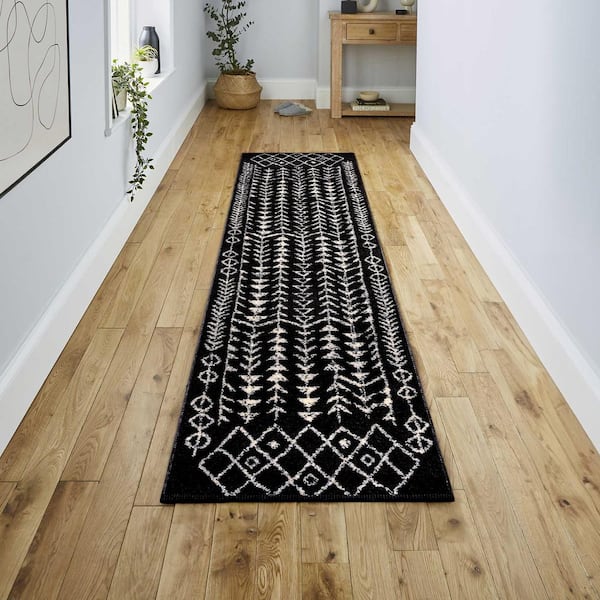 JONATHAN Y Ziri Moroccan Geometric Black/Cream 2 ft. x 8 ft. Runner Rug