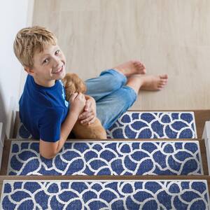 Stone Navy 9 in. x 28 in. Cotton Carpet Stair Tread Cover (Set of 13)