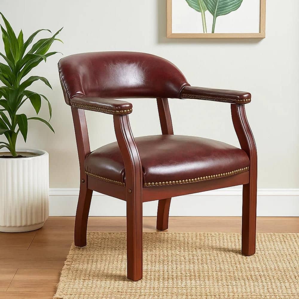 Elon Vinyl Upholstered Ergonomic Guest Chair in Burgundy and Mahogany Brown with Non-Adjustable Arms price history on PriceWatchPro