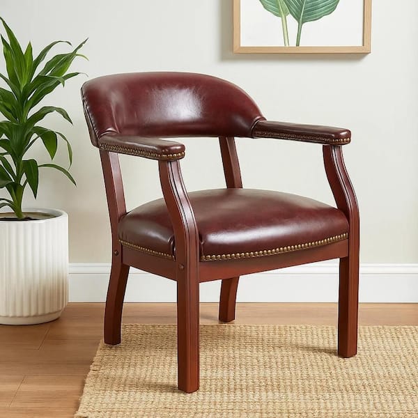Benjara Anna Vinyl Upholstered Ergonomic Guest Chair in Burgundy
