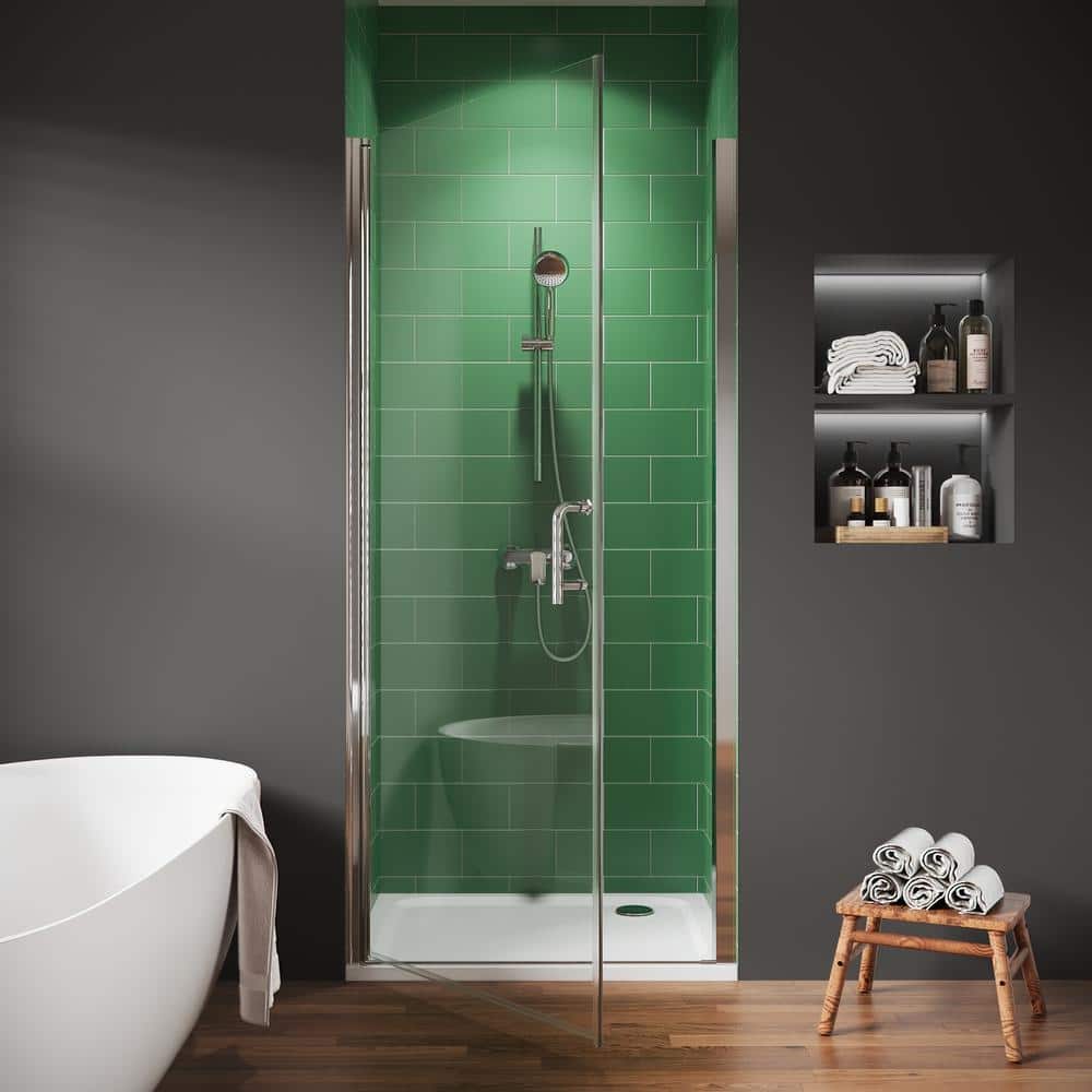72" Frameless Chrome Pivot Shower Door with Clear Glass