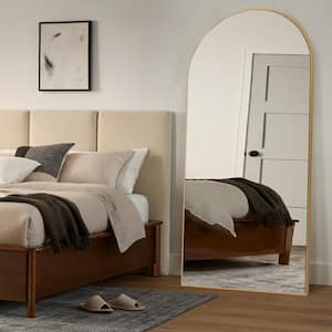 28 in. W x 70.8 in. H Large and Wide Classic Full Length Arch Wood Framed Gold Floor Mirror Wall Mirror