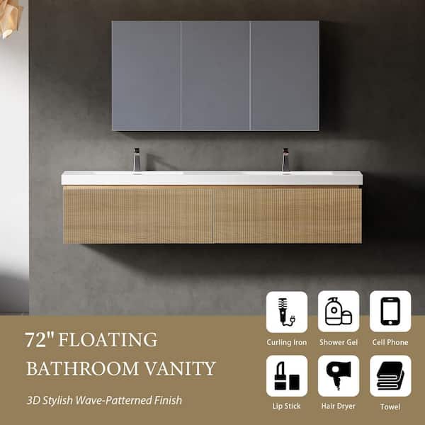 Abruzzo 72 in. Wall-Mounted Bath Vanity Double Sink Floating