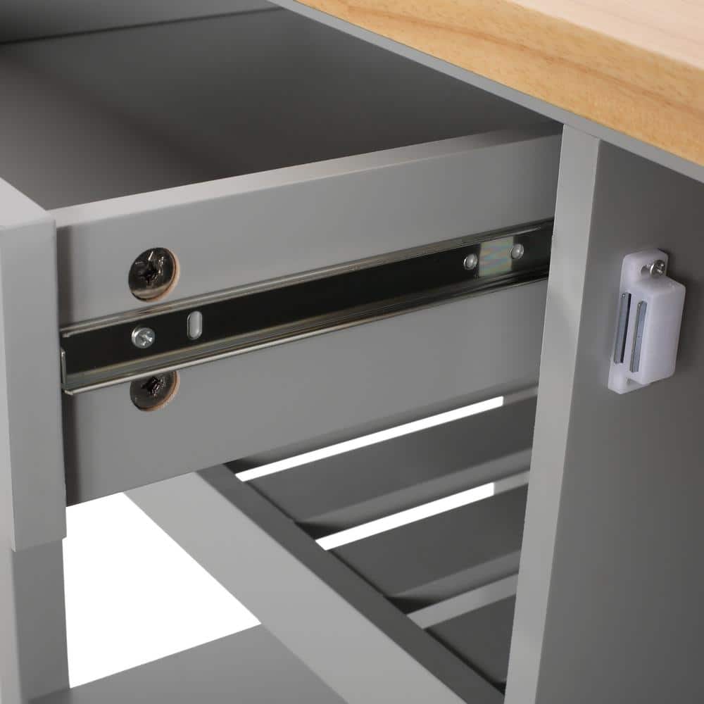 Contemporary Grey Wood Kitchen Cart with Storage and Casters