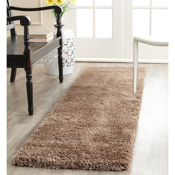 Milan Shag Dark Beige 2 ft. x 18 ft. Solid Flokati Runner Rug