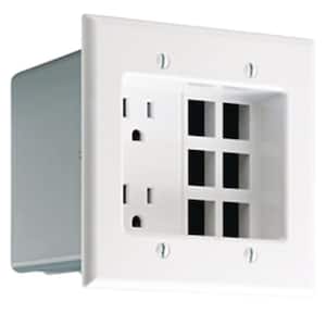 2-Gang White Duplex Outlet/QuickPort Plate Recessed Device