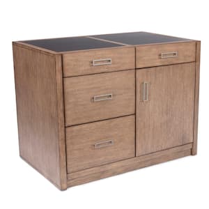 Big Sir Brown Oak Kitchen Island & 2 Upholstered Stools