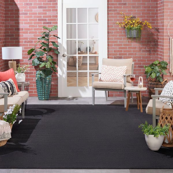 Essentials 10 ft. x 14 ft. Black Solid Contemporary Indoor/Outdoor Patio Area Rug
