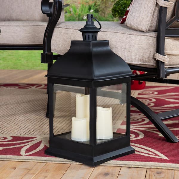 Alpine Corporation Hexagonal Outdoor Candlelit Lantern with Warm White LEDs - Black
