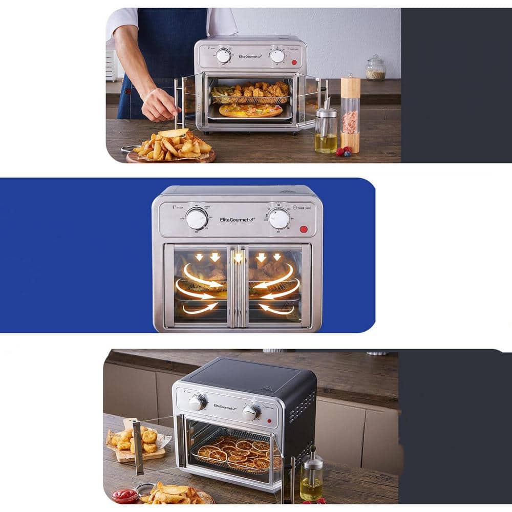Elite Gourmet Stainless Steel Dual Basket Electric Air Fryer Oven